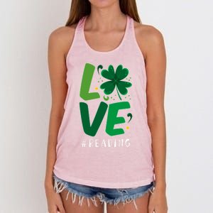 St Patrick's Day Reading Teacher Student Love Luck Clover Meaningful Gift Women's Knotted Racerback Tank