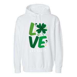 St Patrick's Day Reading Teacher Student Love Luck Clover Meaningful Gift Garment-Dyed Fleece Hoodie