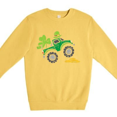 St Patricks Day Shirts Leprechaun Monster Truck Shamrock Gift Premium Crewneck Sweatshirt