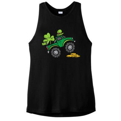 St Patricks Day Shirts Leprechaun Monster Truck Shamrock Gift Ladies PosiCharge Tri-Blend Wicking Tank