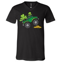 St Patricks Day Shirts Leprechaun Monster Truck Shamrock Gift V-Neck T-Shirt