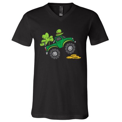 St Patricks Day Shirts Leprechaun Monster Truck Shamrock Gift V-Neck T-Shirt