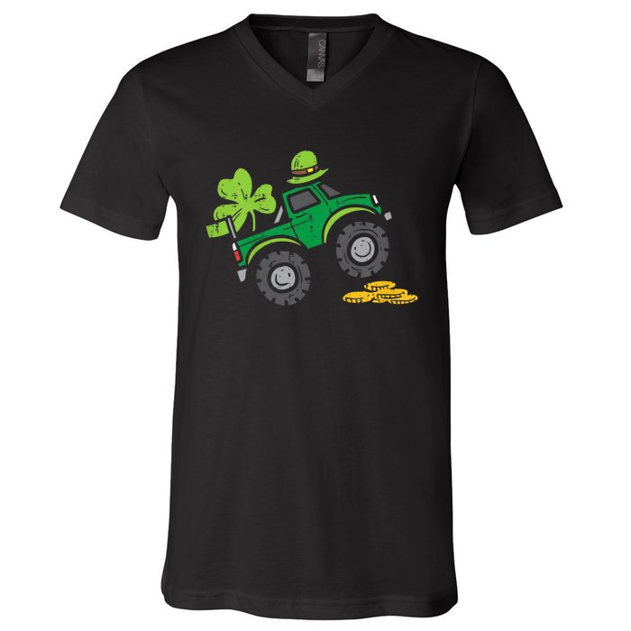 St Patricks Day Shirts Leprechaun Monster Truck Shamrock Gift V-Neck T-Shirt