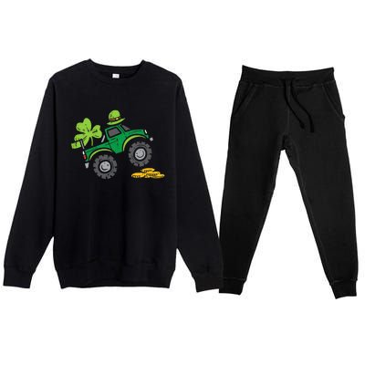 St Patricks Day Shirts Leprechaun Monster Truck Shamrock Gift Premium Crewneck Sweatsuit Set