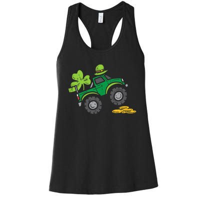 St Patricks Day Shirts Leprechaun Monster Truck Shamrock Gift Women's Racerback Tank