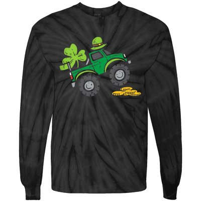 St Patricks Day Shirts Leprechaun Monster Truck Shamrock Gift Tie-Dye Long Sleeve Shirt