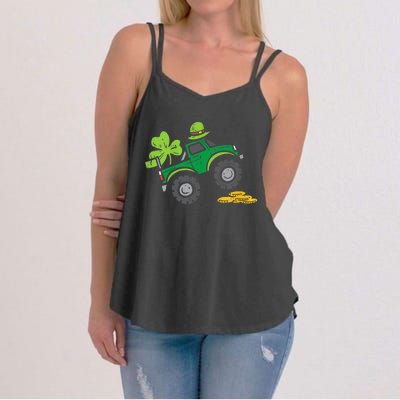 St Patricks Day Shirts Leprechaun Monster Truck Shamrock Gift Women's Strappy Tank