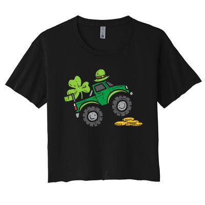 St Patricks Day Shirts Leprechaun Monster Truck Shamrock Gift Women's Crop Top Tee