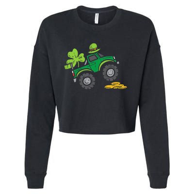 St Patricks Day Shirts Leprechaun Monster Truck Shamrock Gift Cropped Pullover Crew