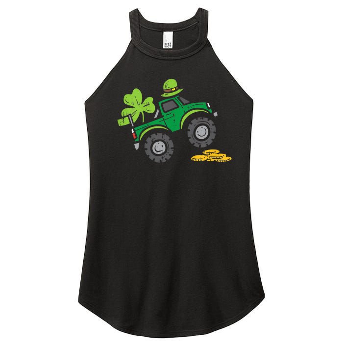 St Patricks Day Shirts Leprechaun Monster Truck Shamrock Gift Women's Perfect Tri Rocker Tank