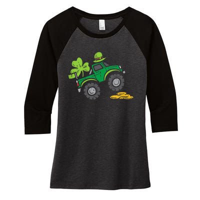 St Patricks Day Shirts Leprechaun Monster Truck Shamrock Gift Women's Tri-Blend 3/4-Sleeve Raglan Shirt