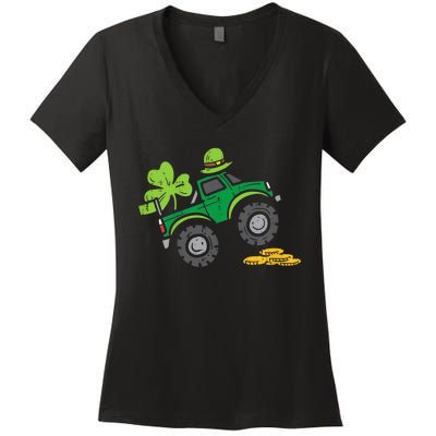 St Patricks Day Shirts Leprechaun Monster Truck Shamrock Gift Women's V-Neck T-Shirt