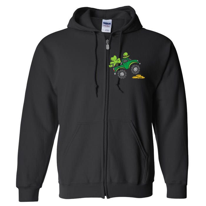 St Patricks Day Shirts Leprechaun Monster Truck Shamrock Gift Full Zip Hoodie