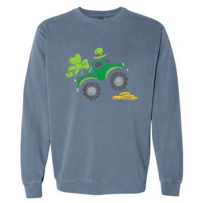 St Patricks Day Shirts Leprechaun Monster Truck Shamrock Gift Garment-Dyed Sweatshirt