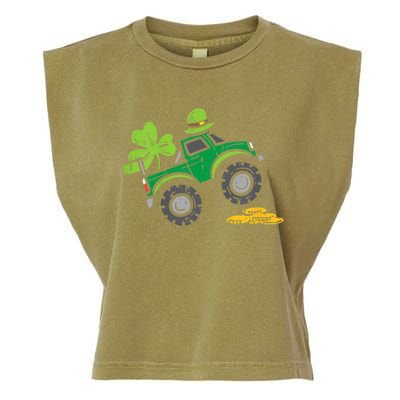 St Patricks Day Shirts Leprechaun Monster Truck Shamrock Gift Garment-Dyed Women's Muscle Tee