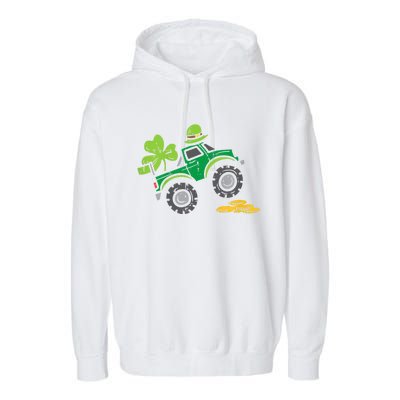 St Patricks Day Shirts Leprechaun Monster Truck Shamrock Gift Garment-Dyed Fleece Hoodie