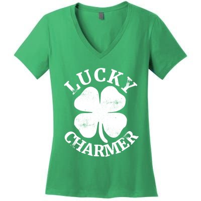 St Patricks Day Shirts LUCKY CHARMER Women's V-Neck T-Shirt