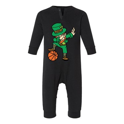 St Patrick's Day Dabbing Leprechaun And Basketball Gift Infant Fleece One Piece