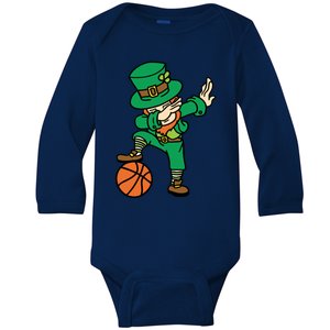 St Patrick's Day Dabbing Leprechaun And Basketball Gift Baby Long Sleeve Bodysuit