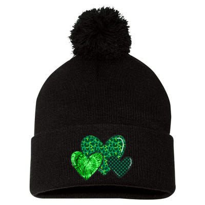 St Patricks Day Festive Heart Pom Pom 12in Knit Beanie