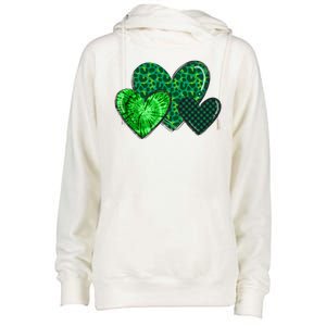 St Patricks Day Festive Heart Womens Funnel Neck Pullover Hood