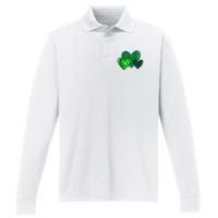 St Patricks Day Festive Heart Performance Long Sleeve Polo