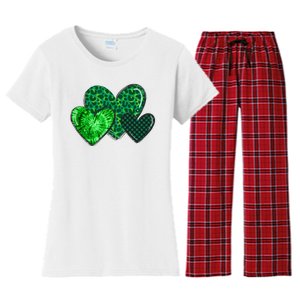 St Patricks Day Festive Heart Women's Flannel Pajama Set