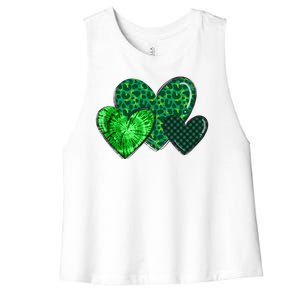 St Patricks Day Festive Heart Women's Racerback Cropped Tank