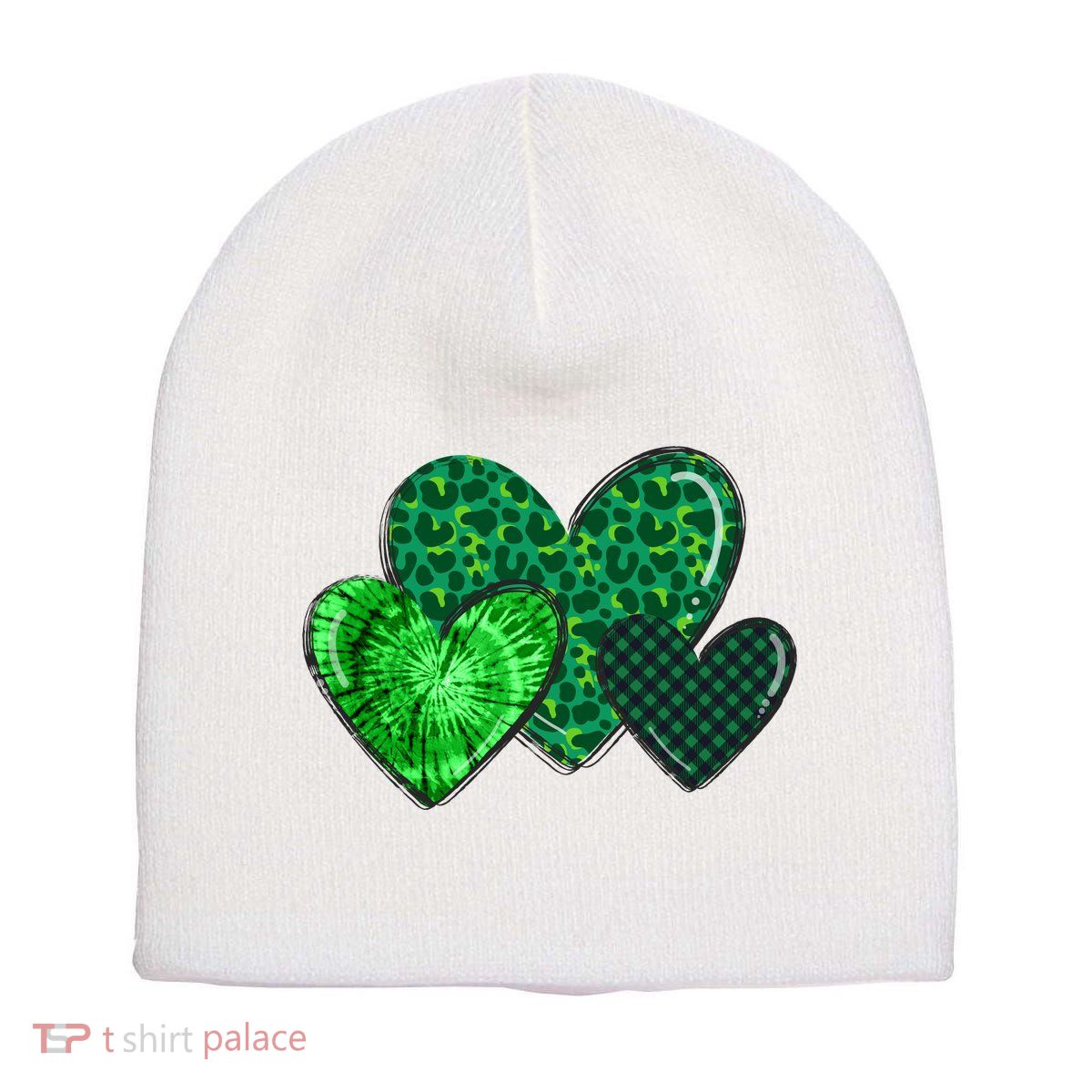 St Patricks Day Festive Heart Short Acrylic Beanie