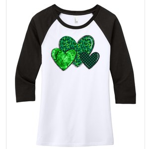 St Patricks Day Festive Heart Women's Tri-Blend 3/4-Sleeve Raglan Shirt