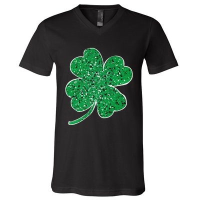 Saint Patrick's Day Shamrock Leopard Clover Green V-Neck T-Shirt