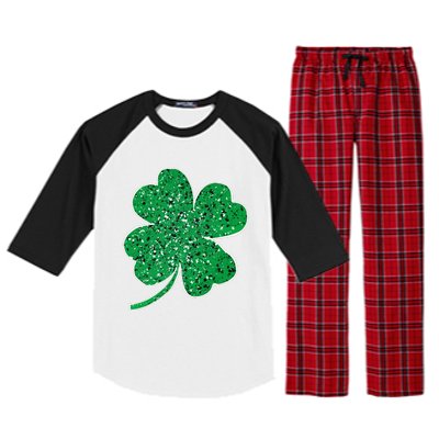 Saint Patrick's Day Shamrock Leopard Clover Green Raglan Sleeve Pajama Set