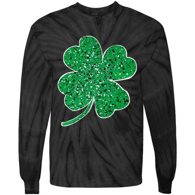 Saint Patrick's Day Shamrock Leopard Clover Green Tie-Dye Long Sleeve Shirt