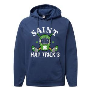 Saint PatrickS Day Ice Hockey Player Stick Mask Gift Performance Fleece Hoodie