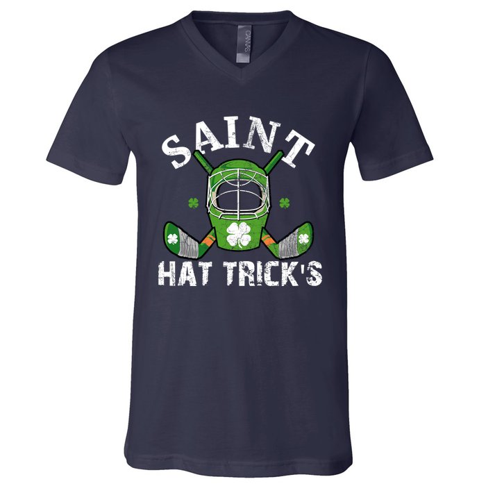 Saint PatrickS Day Ice Hockey Player Stick Mask Gift V-Neck T-Shirt