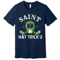 Saint PatrickS Day Ice Hockey Player Stick Mask Gift Premium T-Shirt