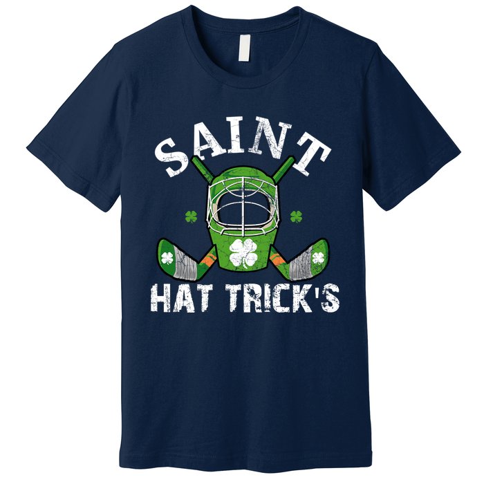 Saint PatrickS Day Ice Hockey Player Stick Mask Gift Premium T-Shirt