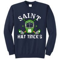 Saint PatrickS Day Ice Hockey Player Stick Mask Gift Tall Sweatshirt