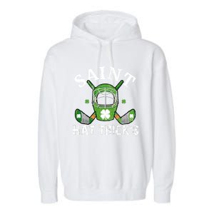 Saint PatrickS Day Ice Hockey Player Stick Mask Gift Garment-Dyed Fleece Hoodie