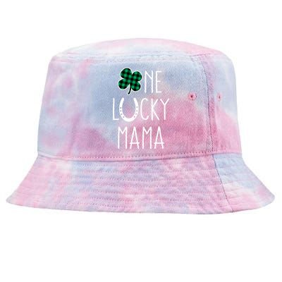 St Patricks Day Mom One Lucky Mama Buffalo Plaid Clover Gift Tie-Dyed Bucket Hat