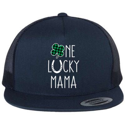 St Patricks Day Mom One Lucky Mama Buffalo Plaid Clover Gift Flat Bill Trucker Hat