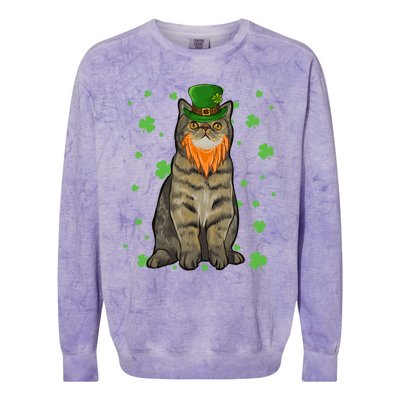 St Patricks Day Exotic Shorthair Cat Shamrock Gift Colorblast Crewneck Sweatshirt