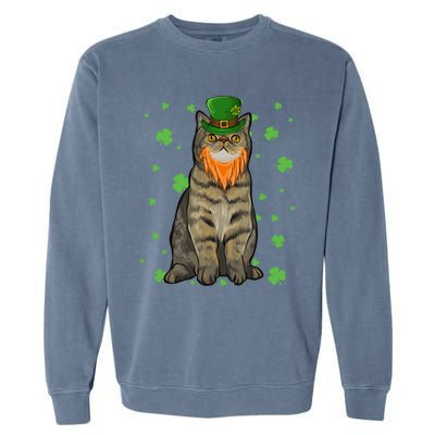 St Patricks Day Exotic Shorthair Cat Shamrock Gift Garment-Dyed Sweatshirt