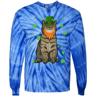 St Patricks Day Exotic Shorthair Cat Shamrock Gift Tie-Dye Long Sleeve Shirt