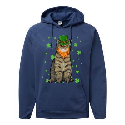 St Patricks Day Exotic Shorthair Cat Shamrock Gift Performance Fleece Hoodie