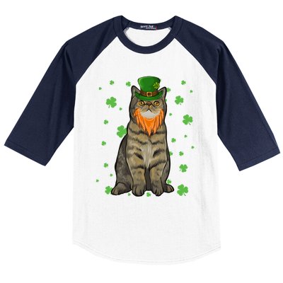 St Patricks Day Exotic Shorthair Cat Shamrock Gift Baseball Sleeve Shirt