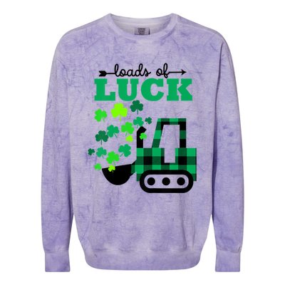 St Patricks Day Funny Truck Loads Of Luck Buffalo Plaid Gift Colorblast Crewneck Sweatshirt