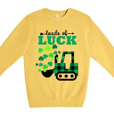 St Patricks Day Funny Truck Loads Of Luck Buffalo Plaid Gift Premium Crewneck Sweatshirt