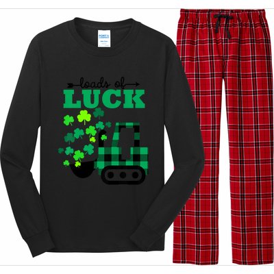 St Patricks Day Funny Truck Loads Of Luck Buffalo Plaid Gift Long Sleeve Pajama Set