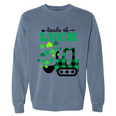 St Patricks Day Funny Truck Loads Of Luck Buffalo Plaid Gift Garment-Dyed Sweatshirt